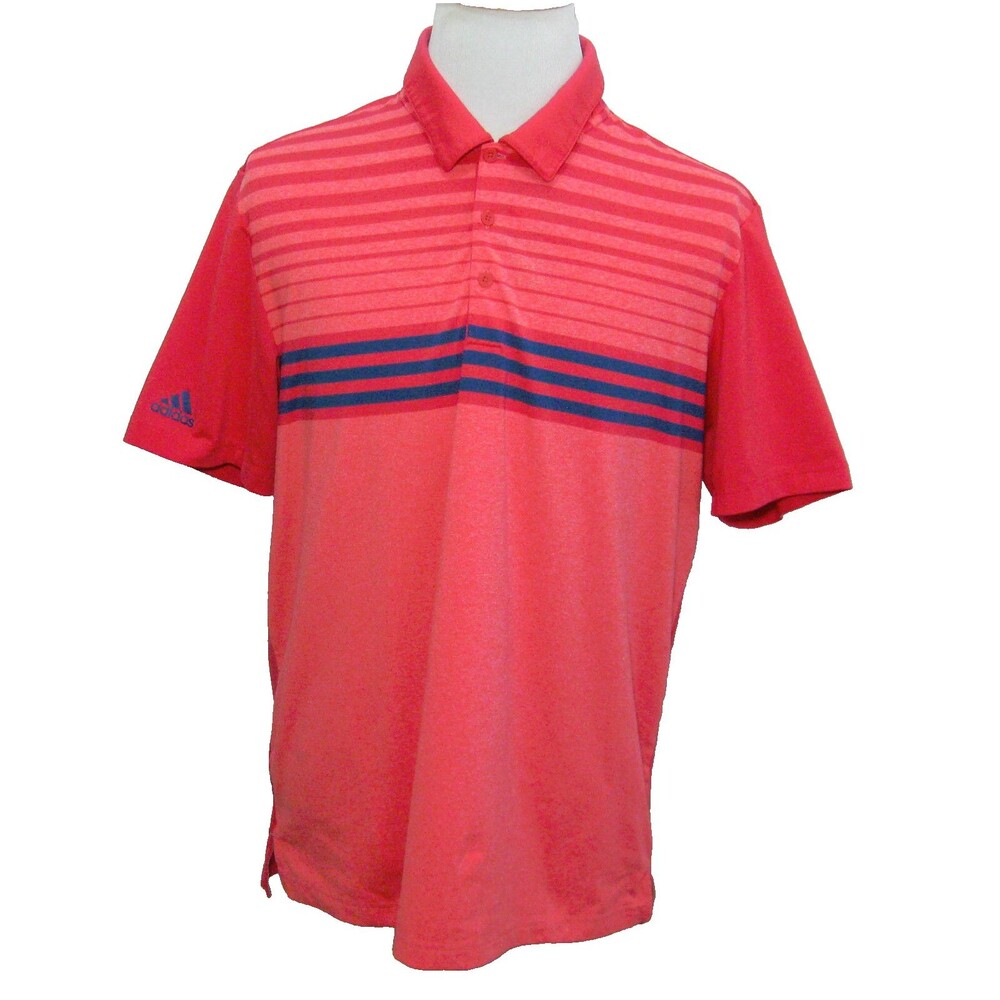 ADIDAS Men's (Size Large) Red Striped Short Sleeve Polo Golf Tennis Shirt Top